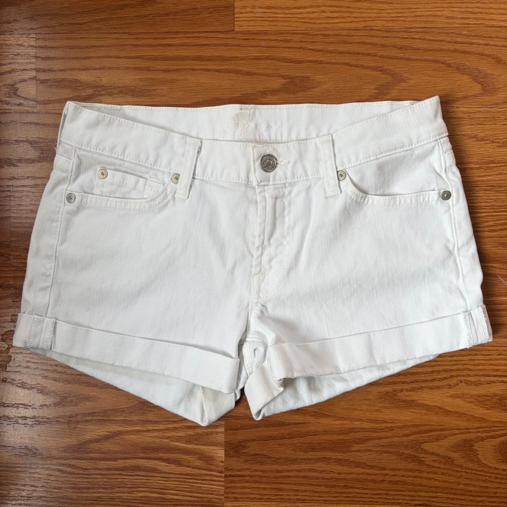 7 For All Mankind White Denim Cuffed Shorts Low Rise Size 27 Y2K 2000s Beach